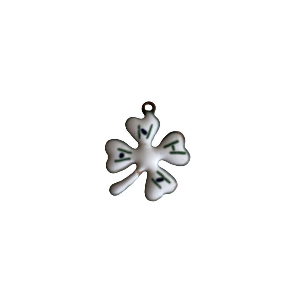 4-H Four-Leaf Clover Enamel Pendant Double-Sided Lucky Charm White & Bronze